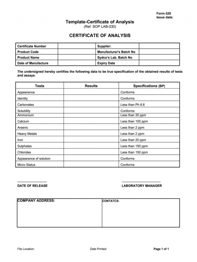 Certificate Of Analysis Template - Fill Out And Sign Printable Pdf Template  | Signnow pertaining to Certificate Of Analysis Template