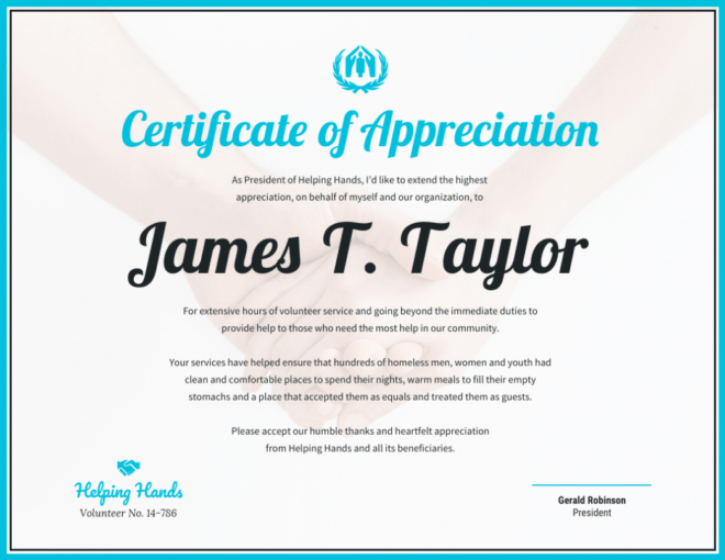 Certificate Of Appreciation for Certificates Of Appreciation Template
