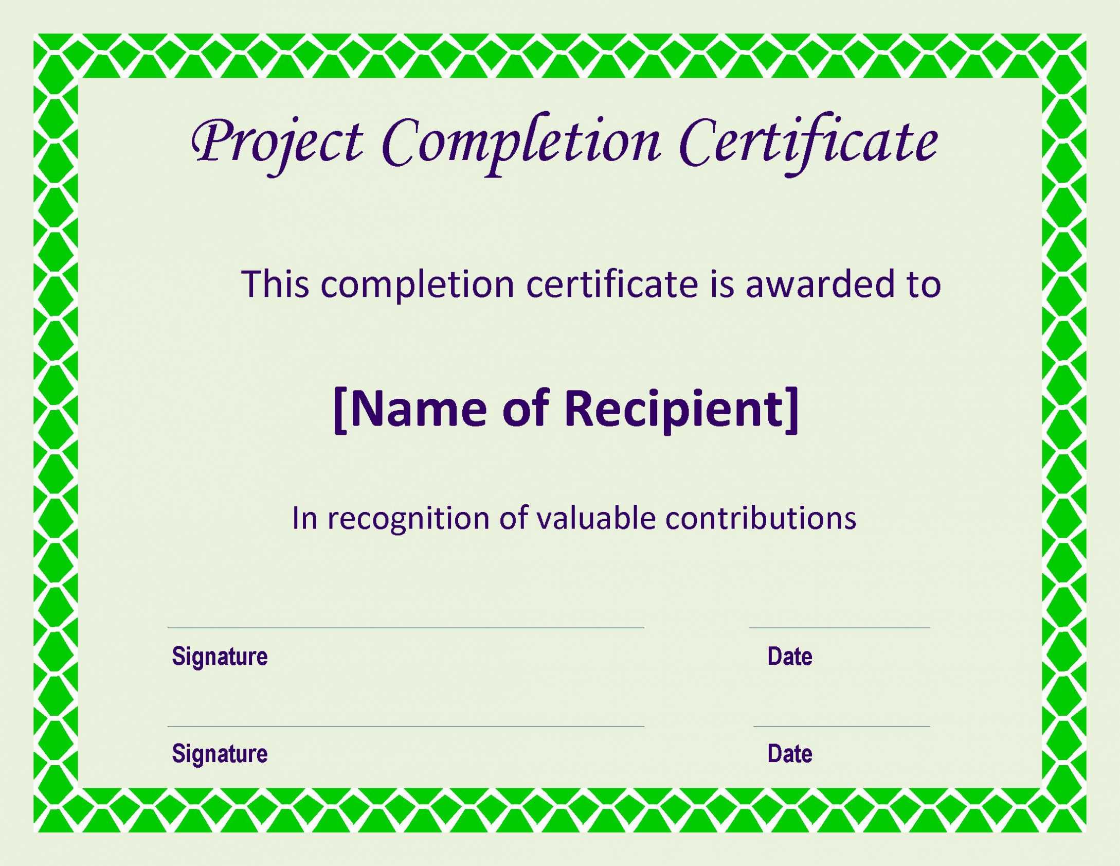 Certificate Of Completion Project Templates At Within Certificate 