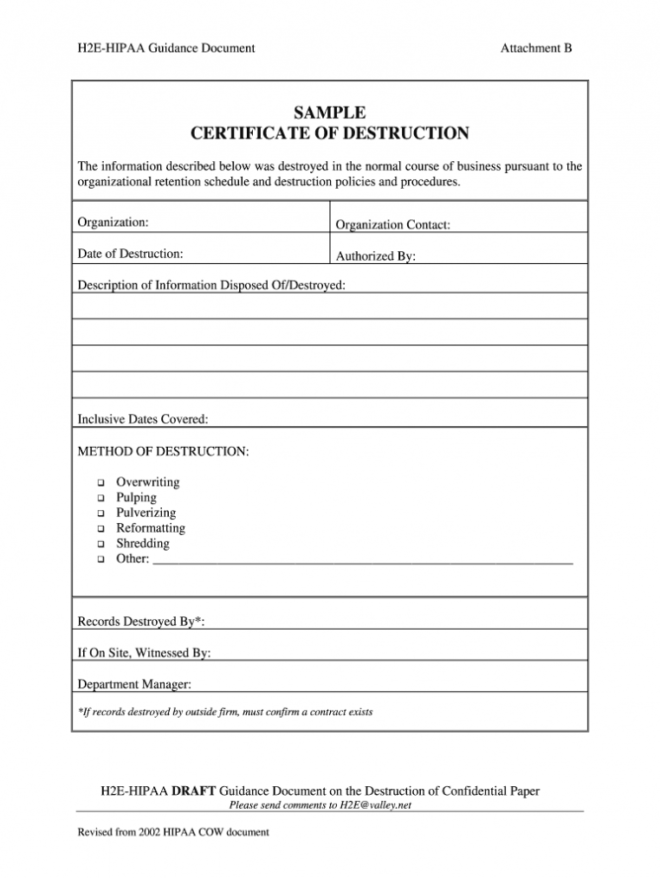 Certificate Of Destruction Template - Fill Online, Printable pertaining to Free Certificate Of Destruction Template