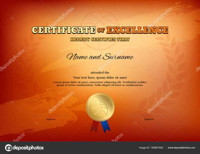 Certificate Template In Basketball Sport Theme With Basketball Theme Color  Background, Diploma Design 195907542 in Basketball Camp Certificate Template
