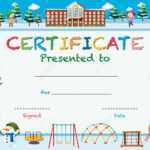 Certificate Template With Kids In Winter At School Illustration for Free School Certificate Templates
