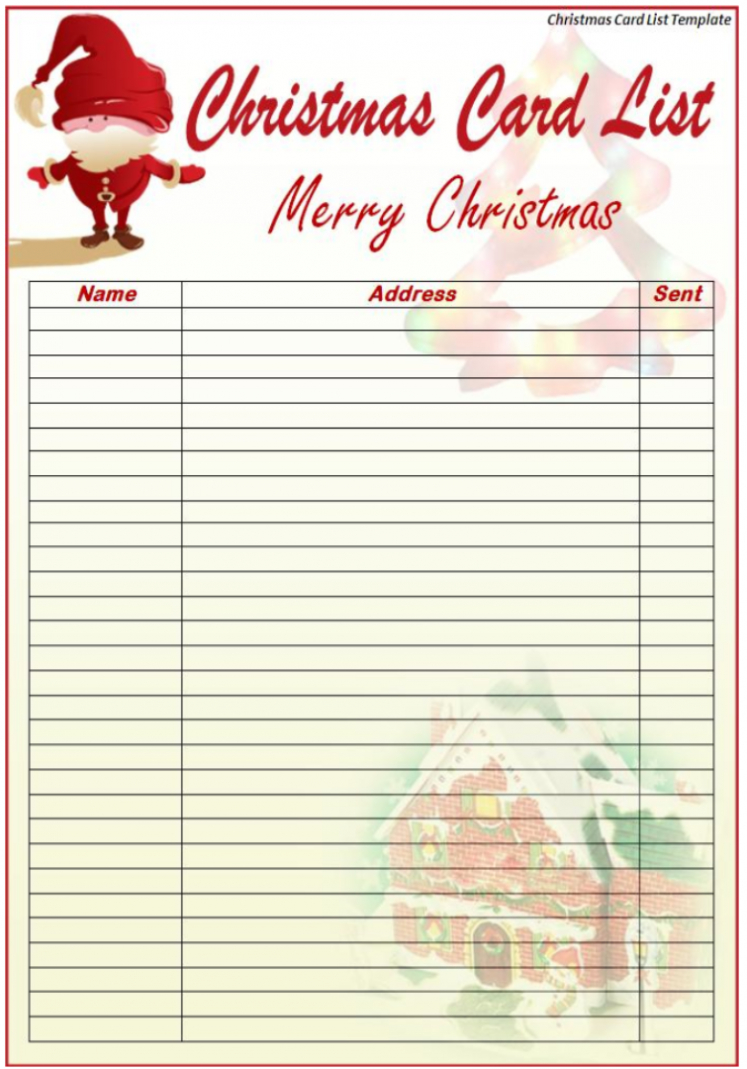 Christmas Card List Template