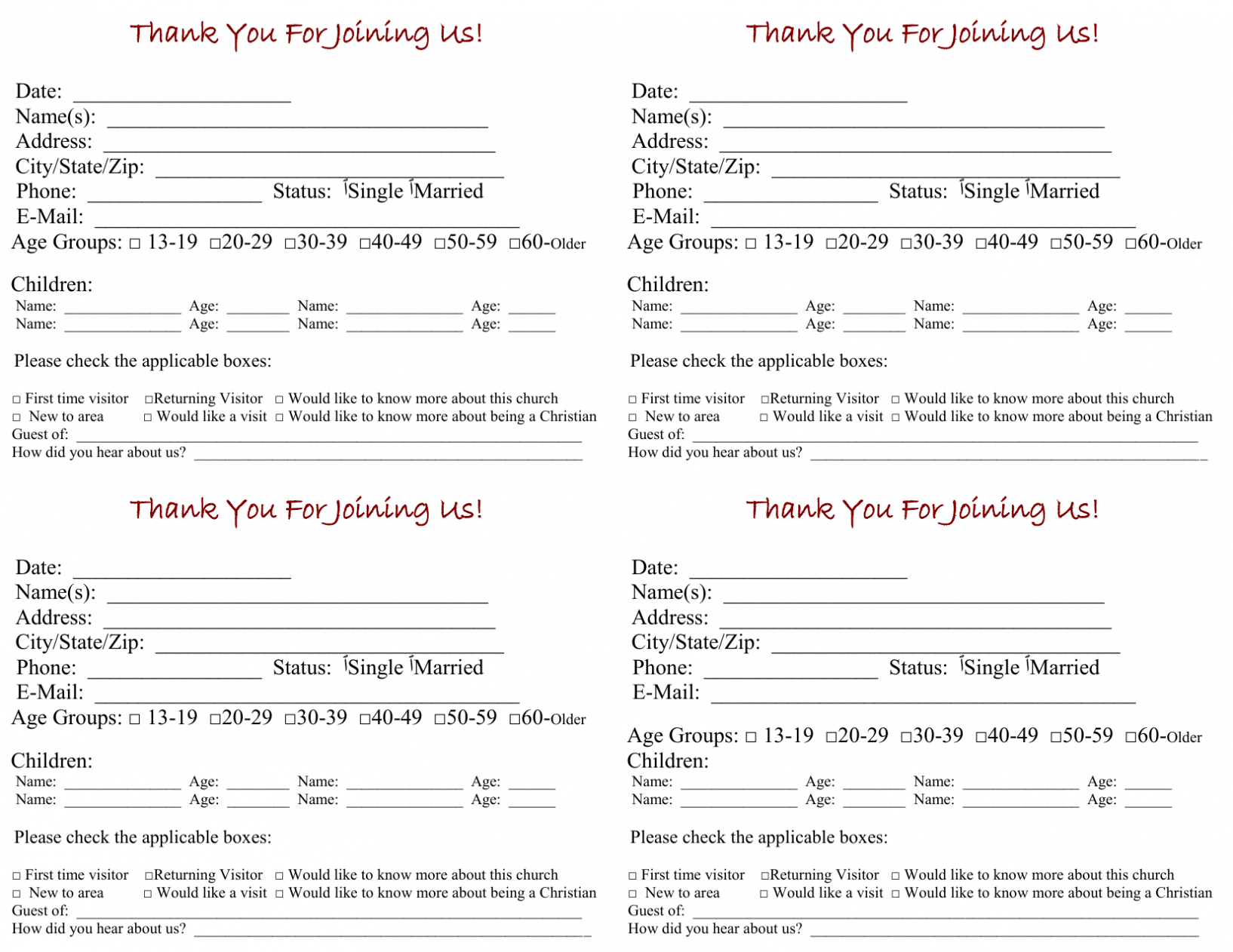 Church Visitor Card Template within Church Visitor Card Template