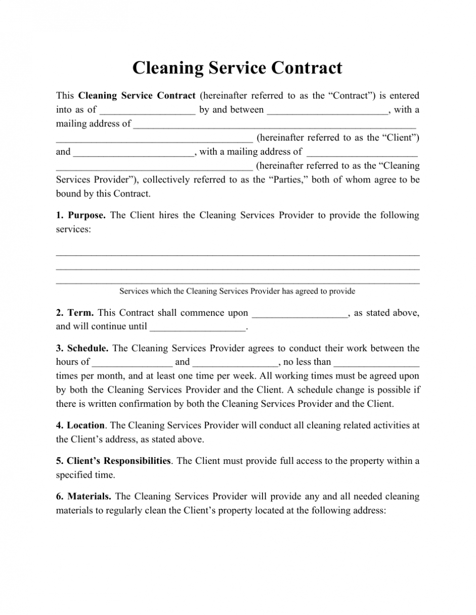 Cleaning Service Contract Template Download Printable Pdf throughout House Cleaning Service Agreement Template