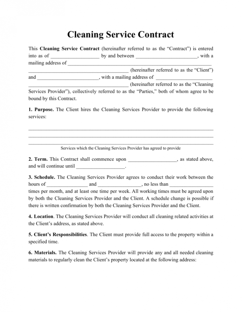 Janitorial Service Agreement Template