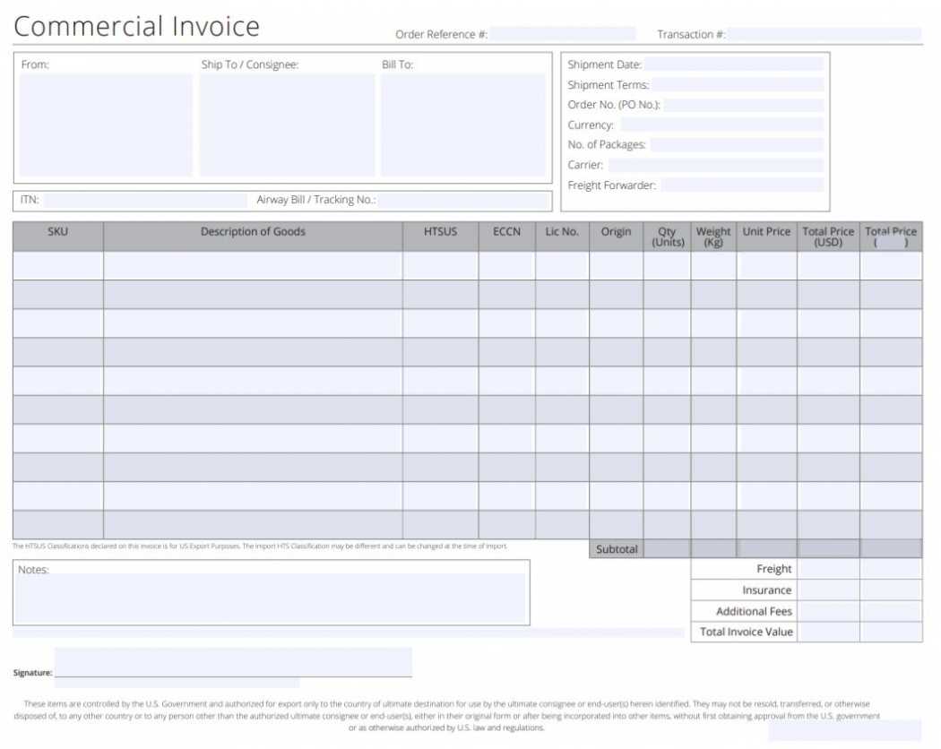 Commercial Invoicing For International Shipping - in International Shipping Invoice Template