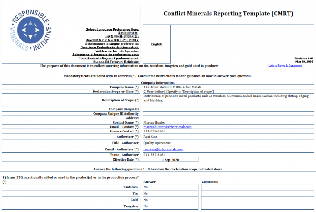 Eicc Conflict Minerals Reporting Template