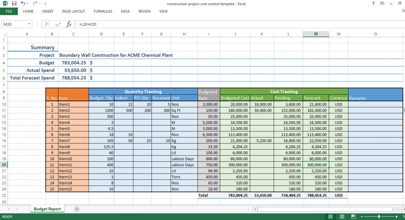 Construction Project Cost Control Excel Template Workpack pertaining to Job Cost Report Template Excel