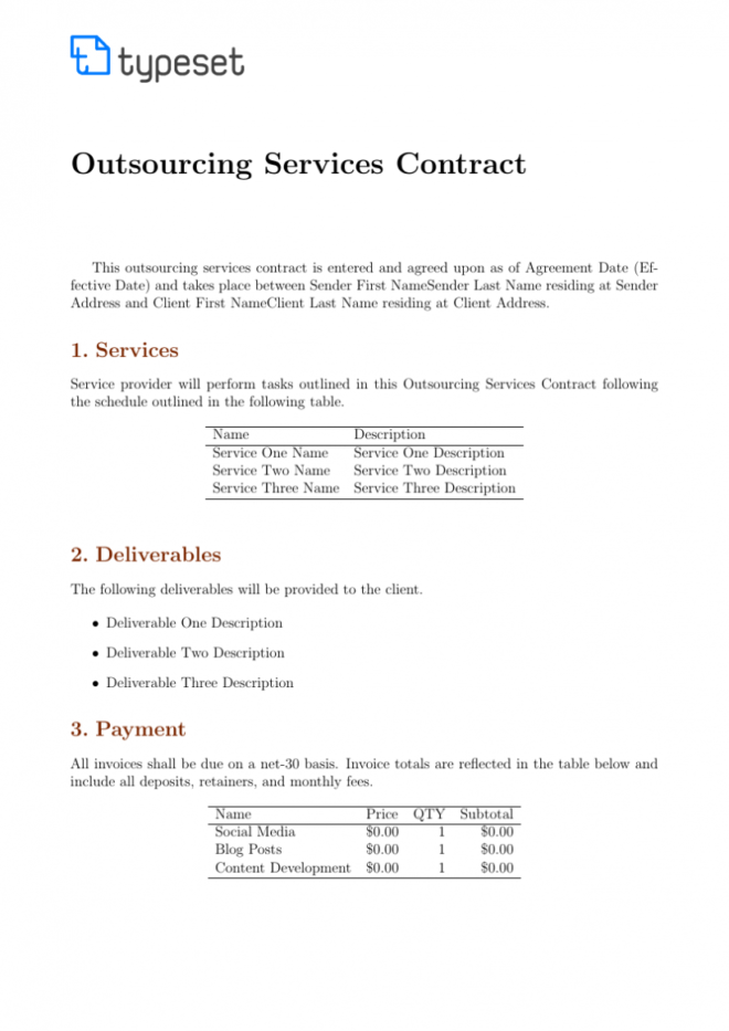 Contracts - Outsourcing Services Contract Template Template with regard to Outsourcing Contract Templates