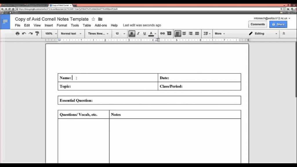 Cornell Notes Template Google Docs