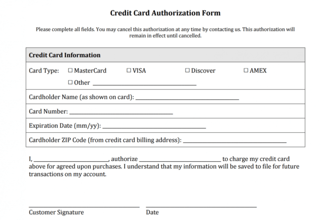 Credit Card Authorization Form Templates [Download] intended for Credit Card Authorization Form Template Word
