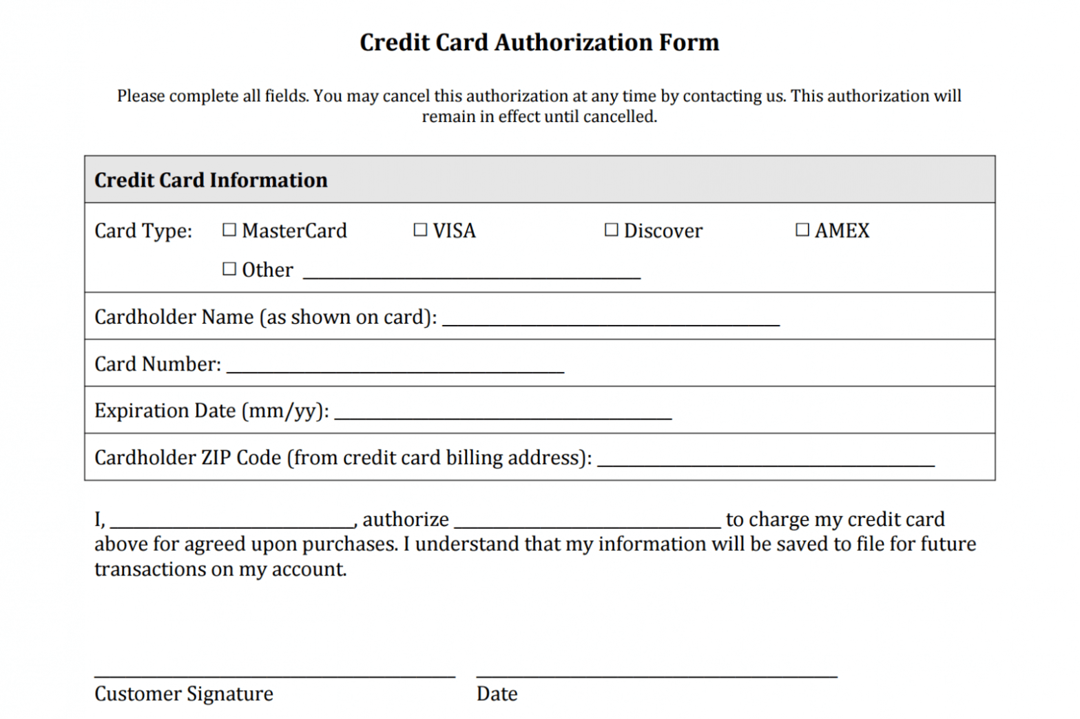 Credit Card Authorization Form Templates [Download] regarding Credit Card Payment Slip Template