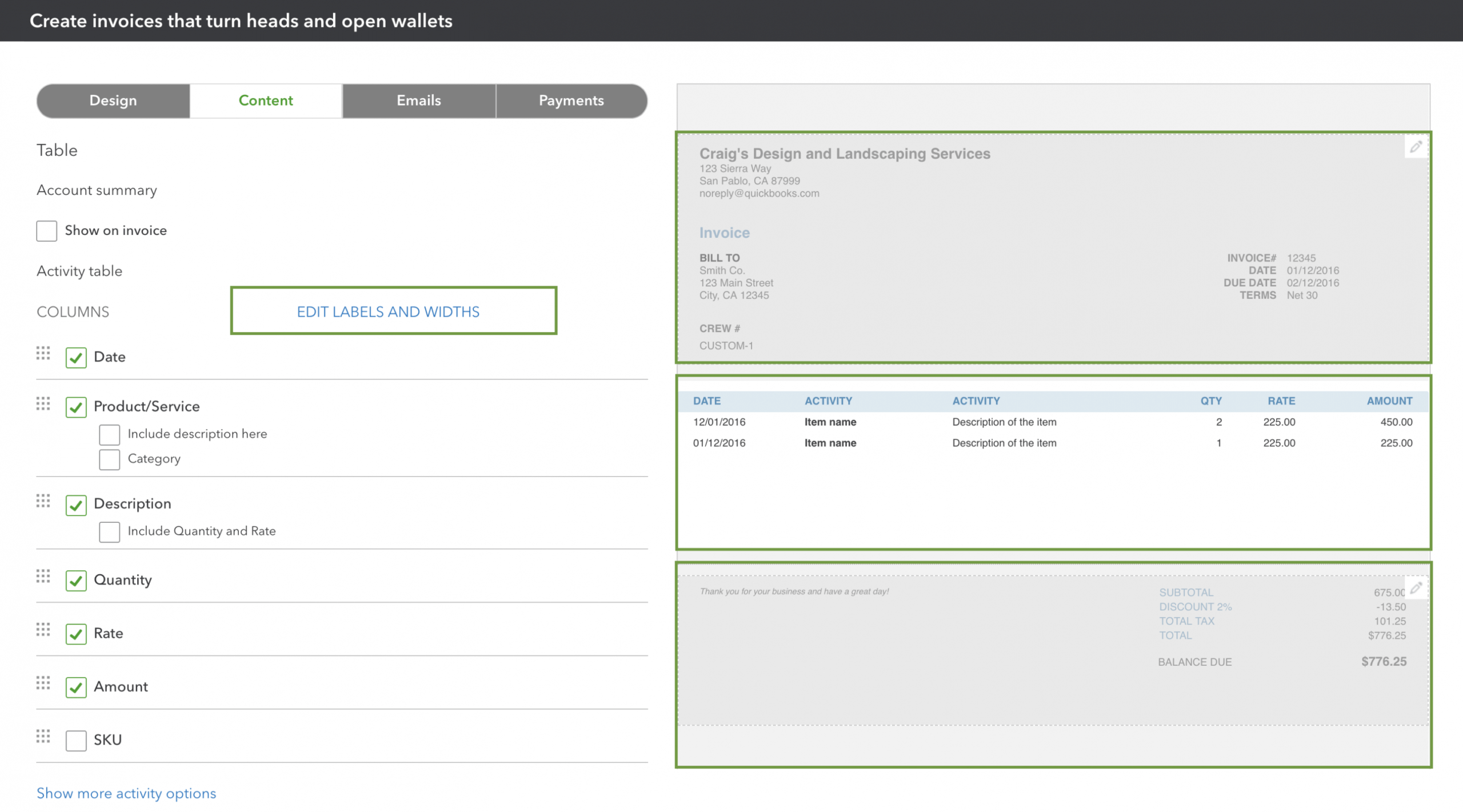 Customize Invoices, Estimates, And Sales Receipts Throughout Custom ...