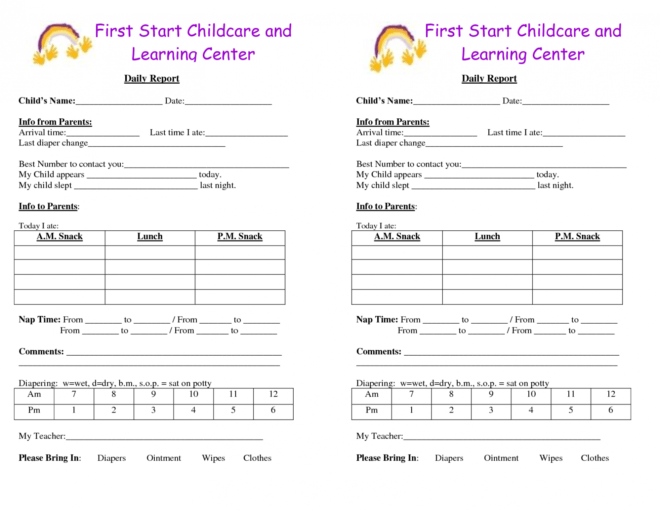 Daycare Infant Daily Report Template - Professional Plan for Daycare Infant Daily Report Template