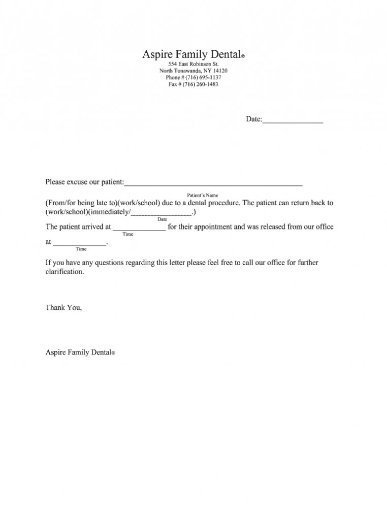 Dentist Excuse For Work Pdf - Fill Online, Printable for Dentist Note For School Template