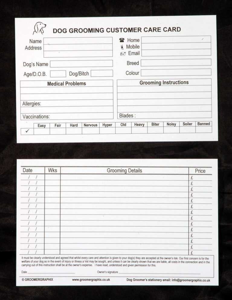 Dog Grooming Record Card Template