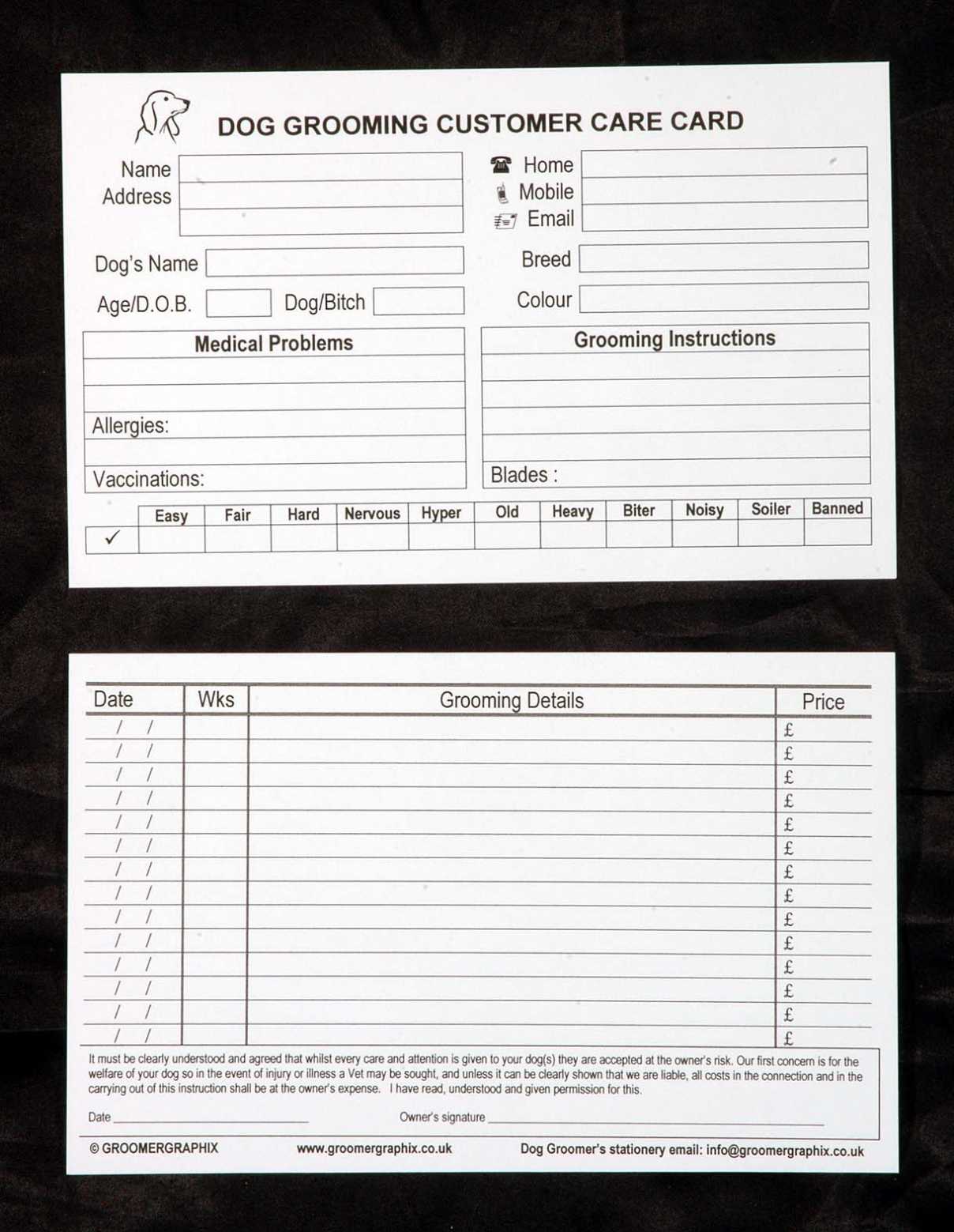 Dog Grooming Record Card Template