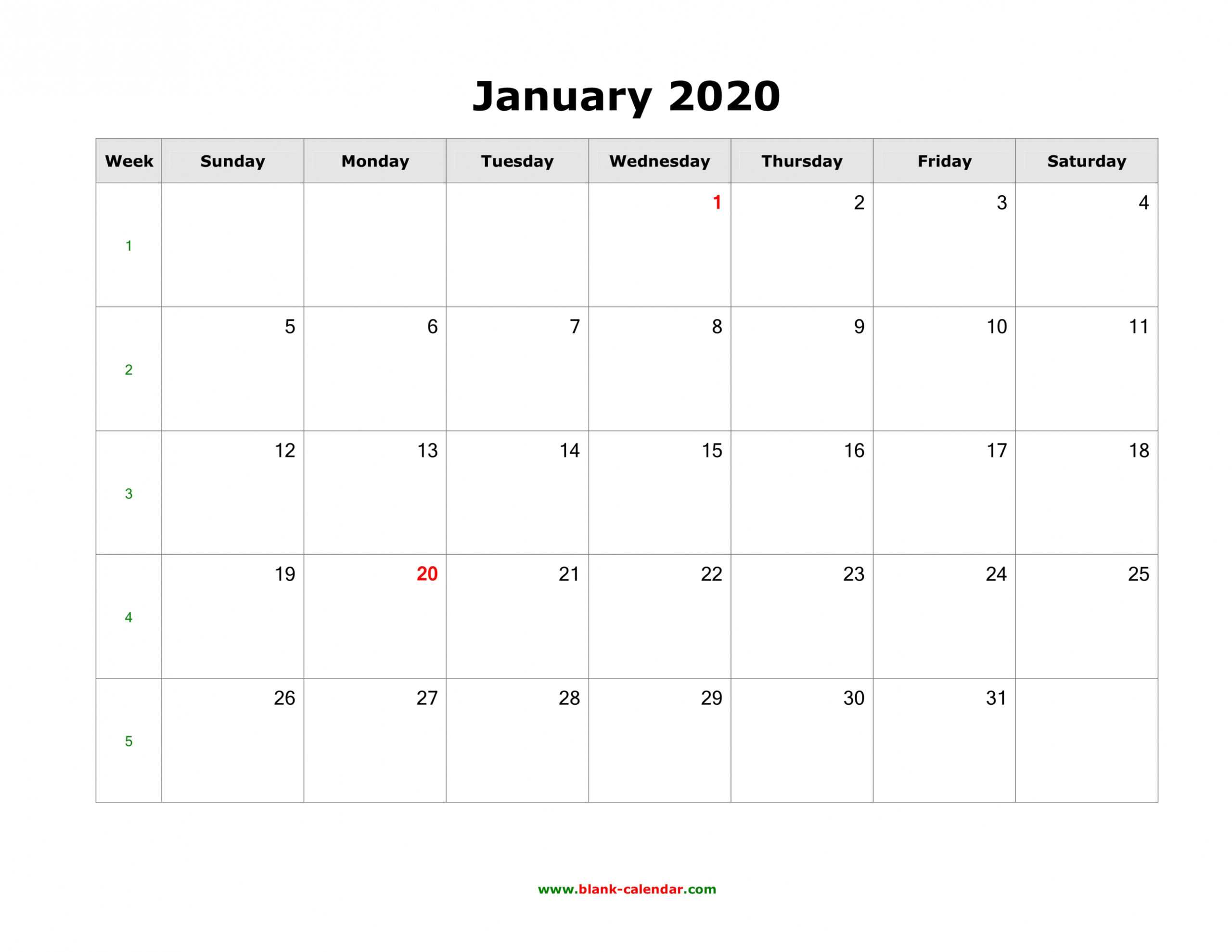 Download Blank Calendar 2020 (12 Pages, One Month Per Page regarding Blank One Month Calendar Template