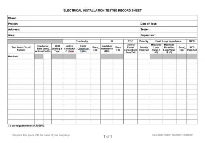 Electrical Installation Testing Record Sheet with Electrical Installation Test Certificate Template