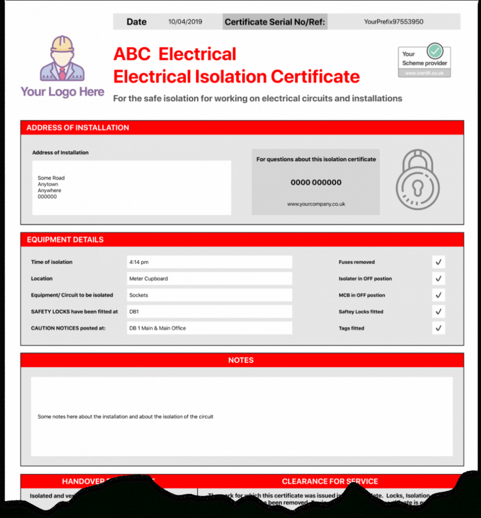 Electrical Isolation Certificate Template