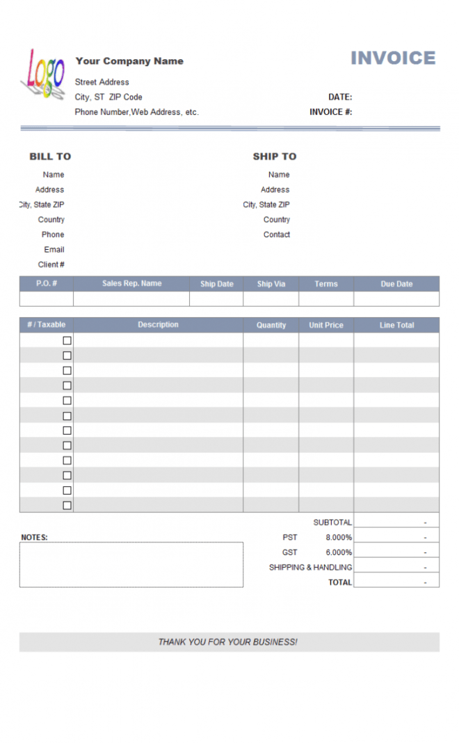 Excel Invoice Template For Quickbooks in Quickbooks Invoice Template Excel