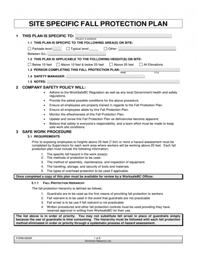 Fall Protection Plan Template Doc - Fill Online, Printable with Fall Protection Certification Template