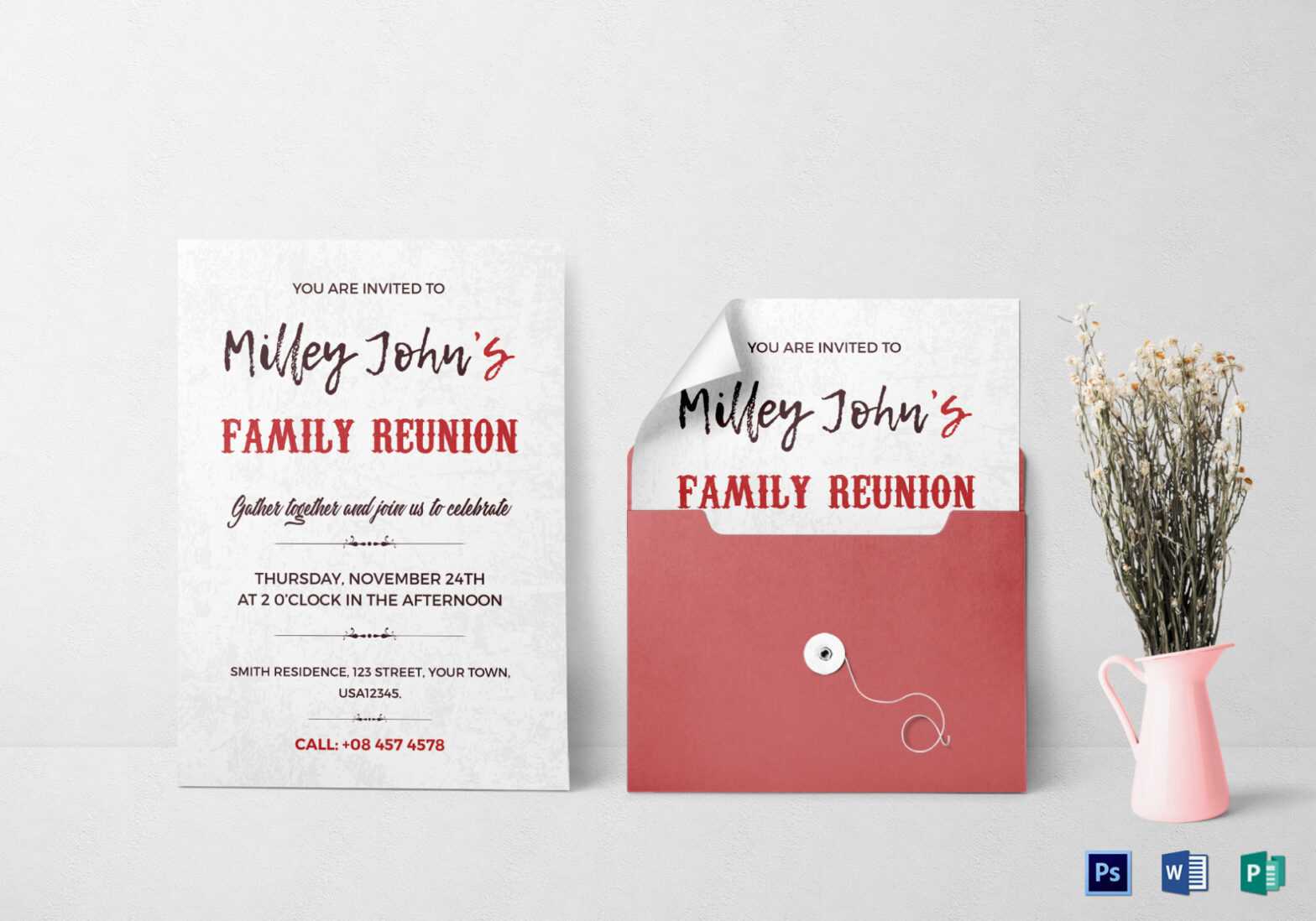 Family Reunion Invitation Card Design Template In Word, Psd pertaining to Reunion Invitation Card Templates