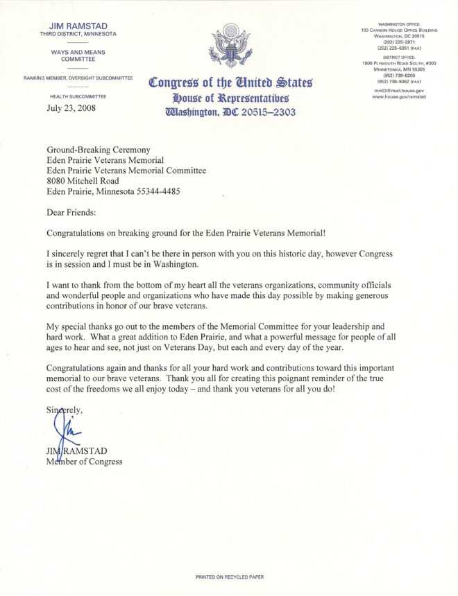 File:congressman Ramstad Letter - Wikipedia intended for Letter To Congressman Template