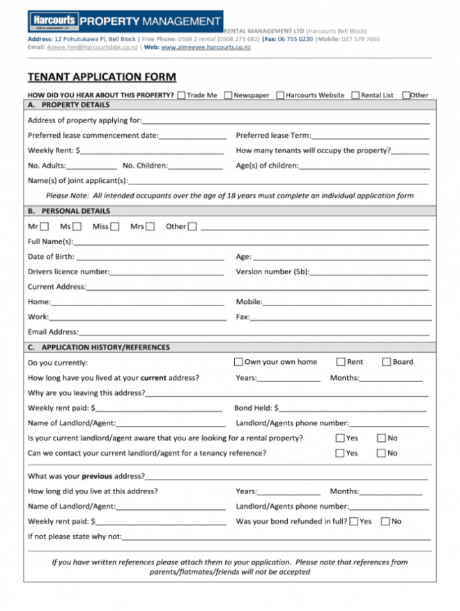 Fillable Online Rental Application Nz Fillable Pdf Form Fax pertaining to Rental Agreement Template New Zealand