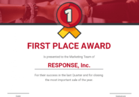 First Place Award Certificate Template throughout First Place Certificate Template