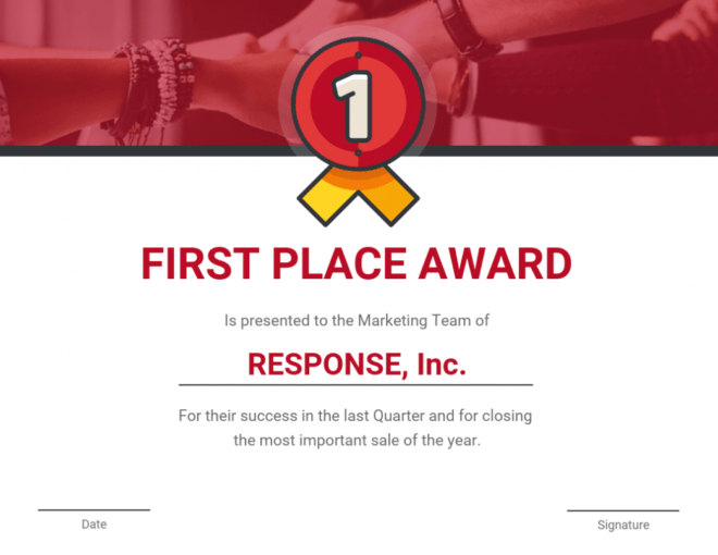 First Place Award Certificate Template throughout First Place Certificate Template