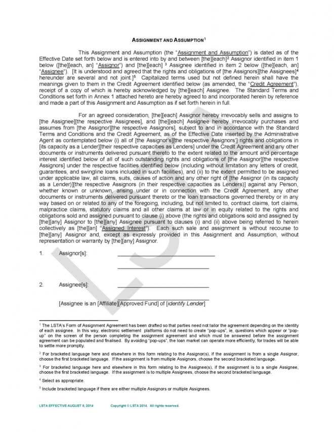 Form Of Assignment Agreement - Lsta pertaining to Credit Assignment Agreement Template