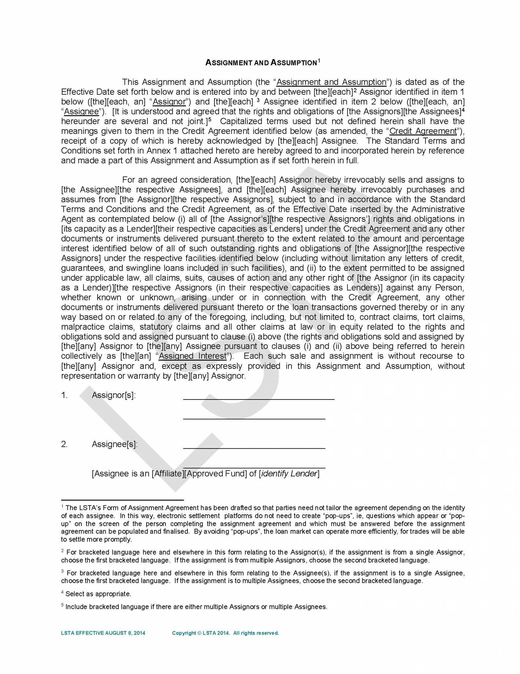 Credit Assignment Agreement Template Great Professional Template Design 7511