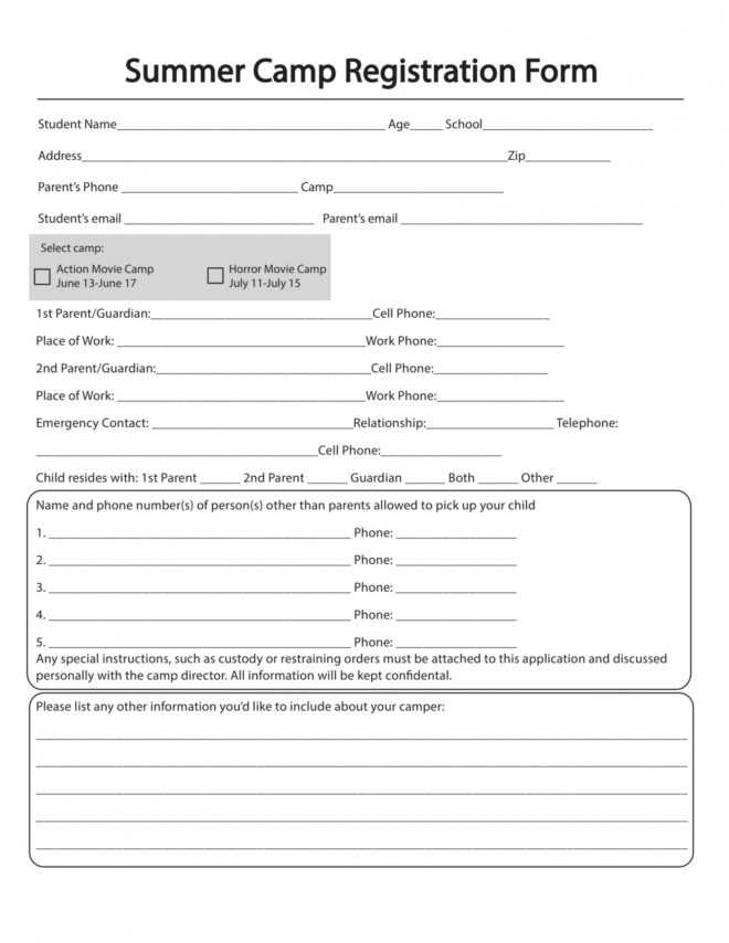 Free 11+ Printable Summer Camp Registration Forms In Pdf with Camp Registration Form Template Word