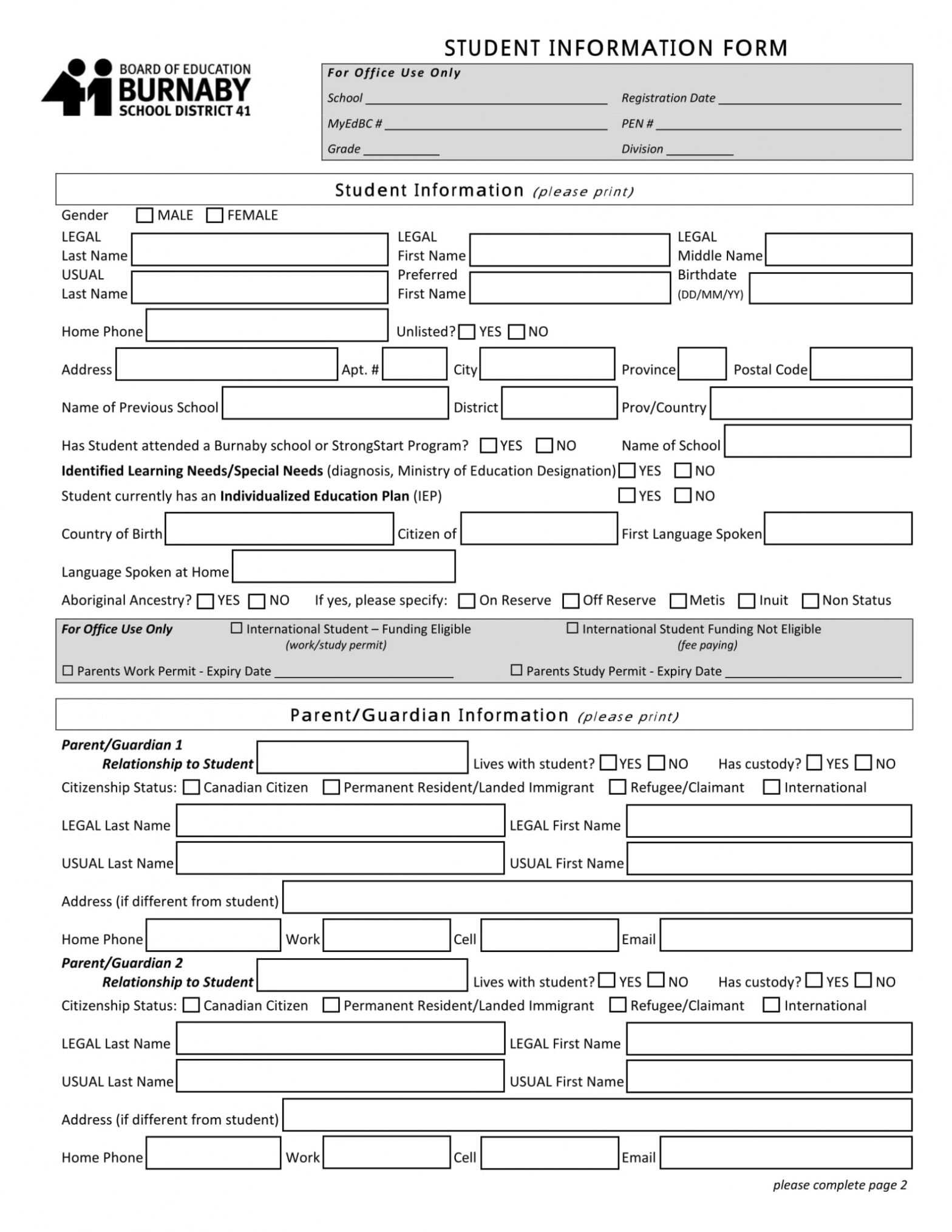 Free 14+ Student Information Forms In Ms Word | Pdf intended for Student Information Card Template