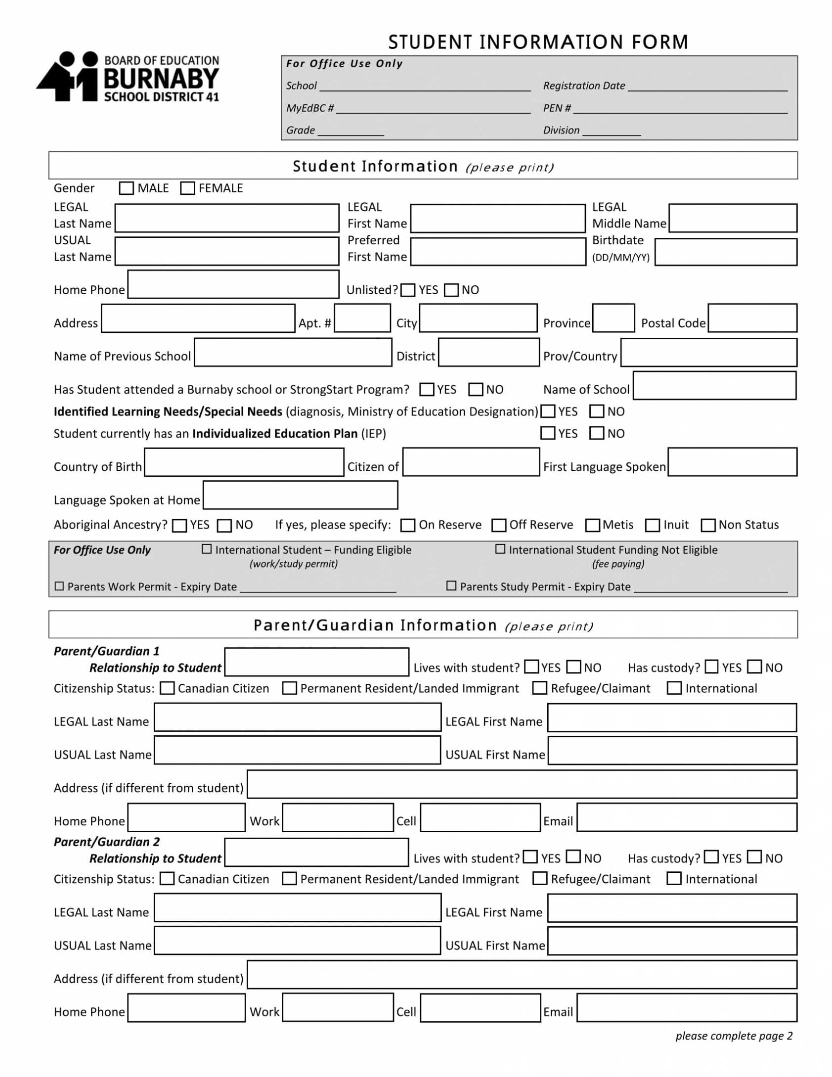 Free 14+ Student Information Forms In Ms Word | Pdf intended for Student Information Card Template