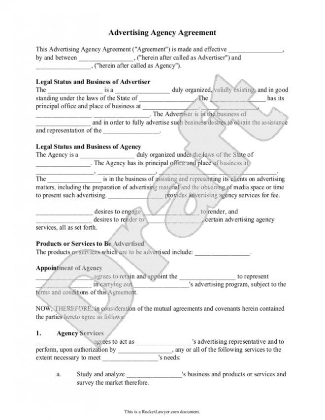Free Advertising Agency Agreement | Free To Print, Save intended for Free Advertising Agency Agreement Template