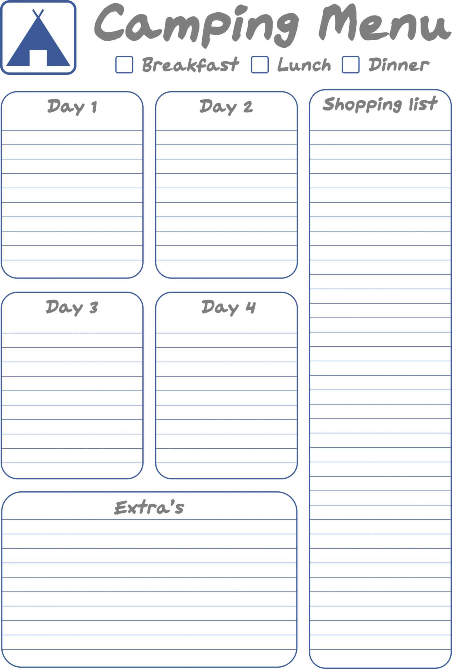 Free Camping Meal Planner for Camping Menu Planner Template
