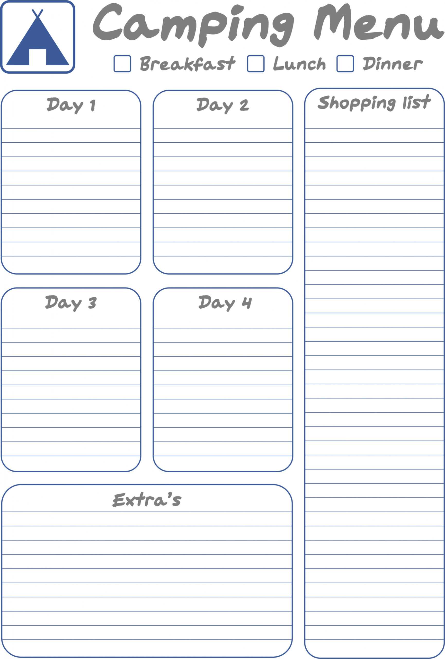Free Camping Meal Planner for Camping Menu Planner Template