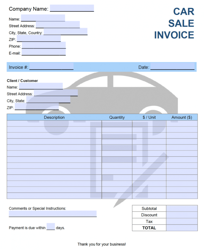 Free Car Sales Invoice Template | Pdf | Word | Excel throughout Car Sales Invoice Template Uk
