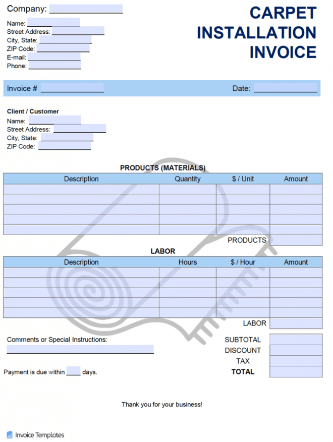 Free Carpet Installation Invoice Template | Pdf | Word | Excel regarding Carpet Installation Invoice Template