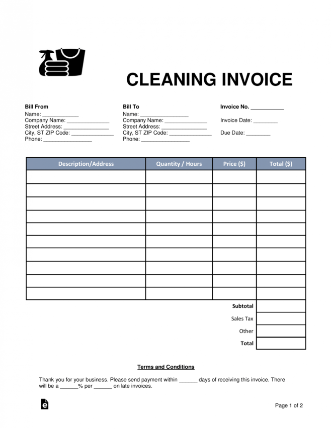 Free Cleaning (Housekeeping) Invoice Template - Word | Pdf within House Cleaning Invoice Template Free