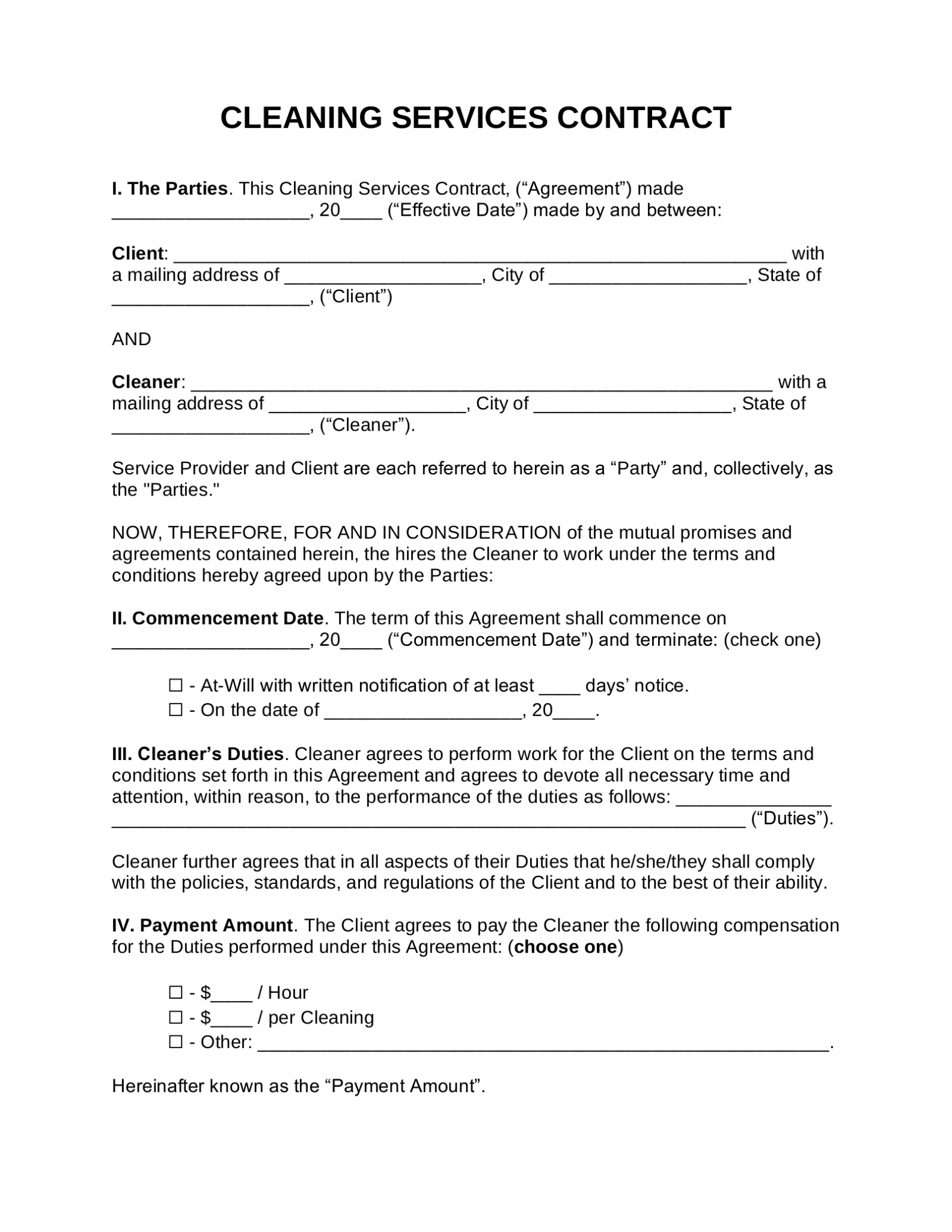 Commercial Cleaning Service Agreement Template Great Professional 