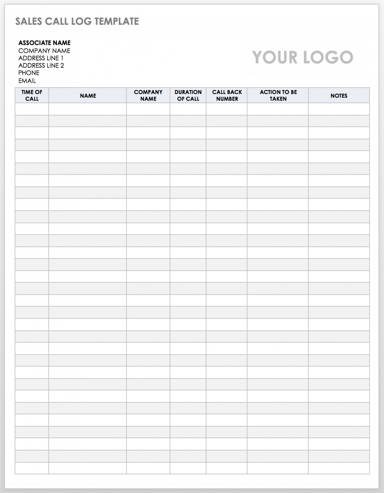 Free Client Call Log Templates | Smartsheet intended for Daily Sales Call Report Template Free Download