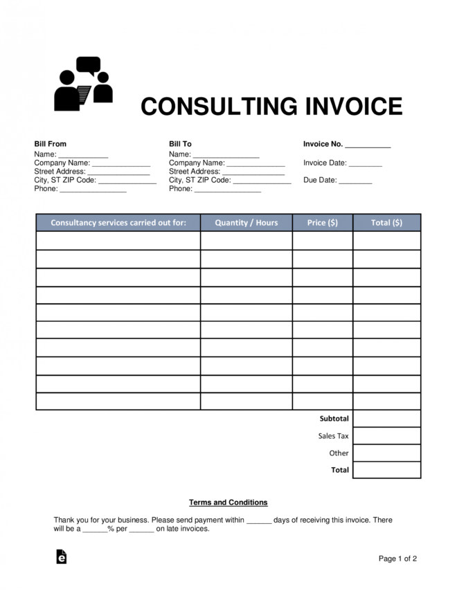 Free Consulting Invoice Template - Word | Pdf | Eforms in Free Consulting Invoice Template Word