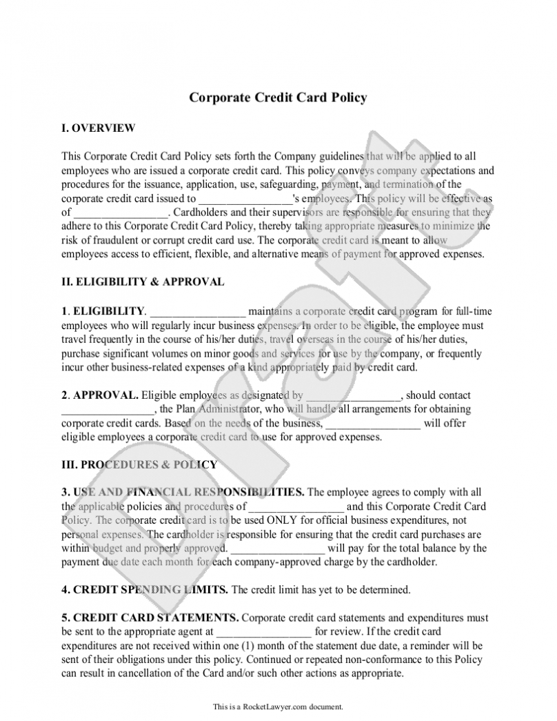 Free Corporate Credit Card Policy | Free To Print, Save regarding Company Credit Card Policy Template