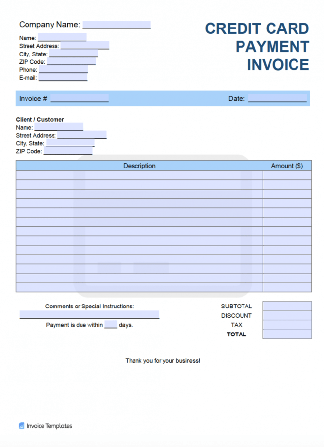 Free Credit Card (Cc) Payment Invoice Template | Pdf | Word within Credit Card Bill Template