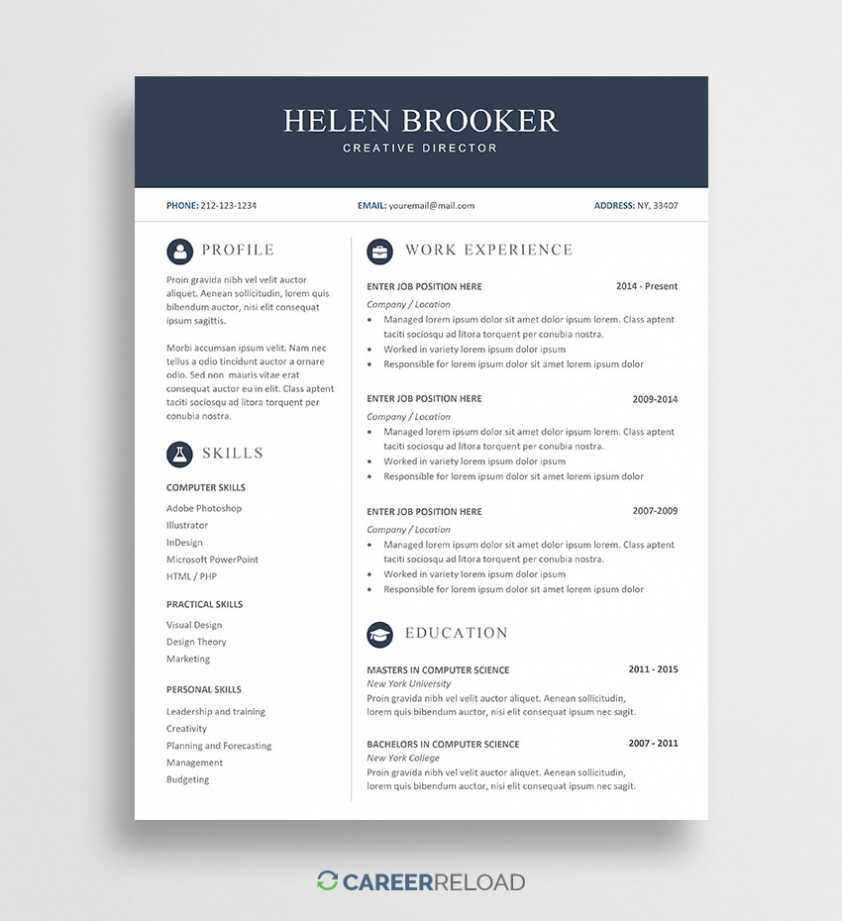 Free Cv Template For Word - Free Download - Career Reload intended for Free Downloadable Resume Templates For Word