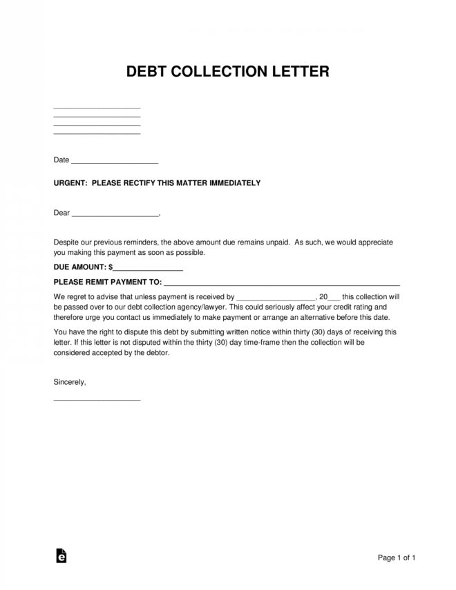 Free Debt Collections Letter Template - Sample - Word | Pdf within Legal Debt Collection Letter Template